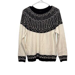 Talbots Womens Black & White Fair Isle Sweater Medium Crewneck
